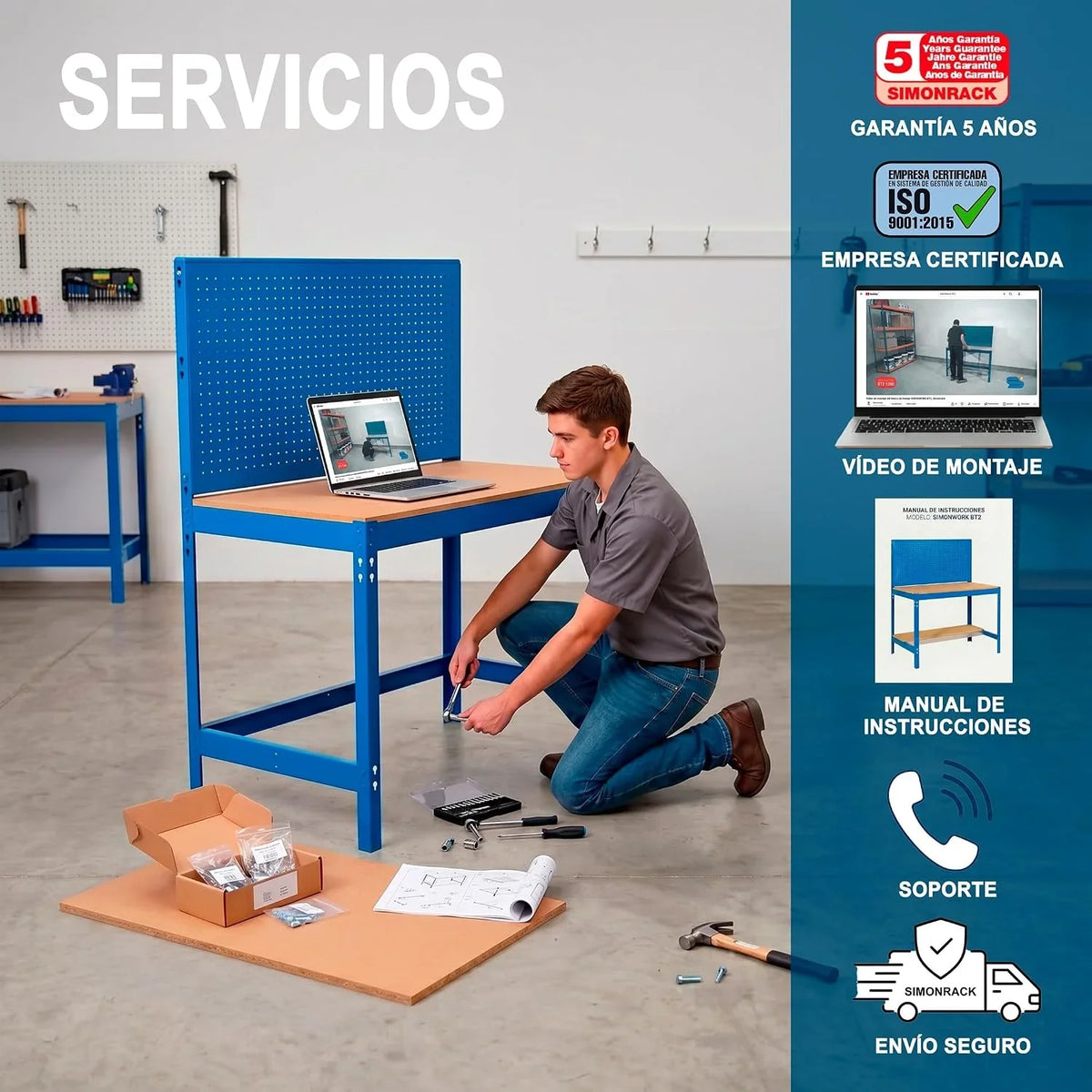 Simon Rack Banco de Trabajo Taller, Capacidad Carga 400 kg, 1445x910x610 mm, Mesa de Trabajo, Antracita/Madera - BT2