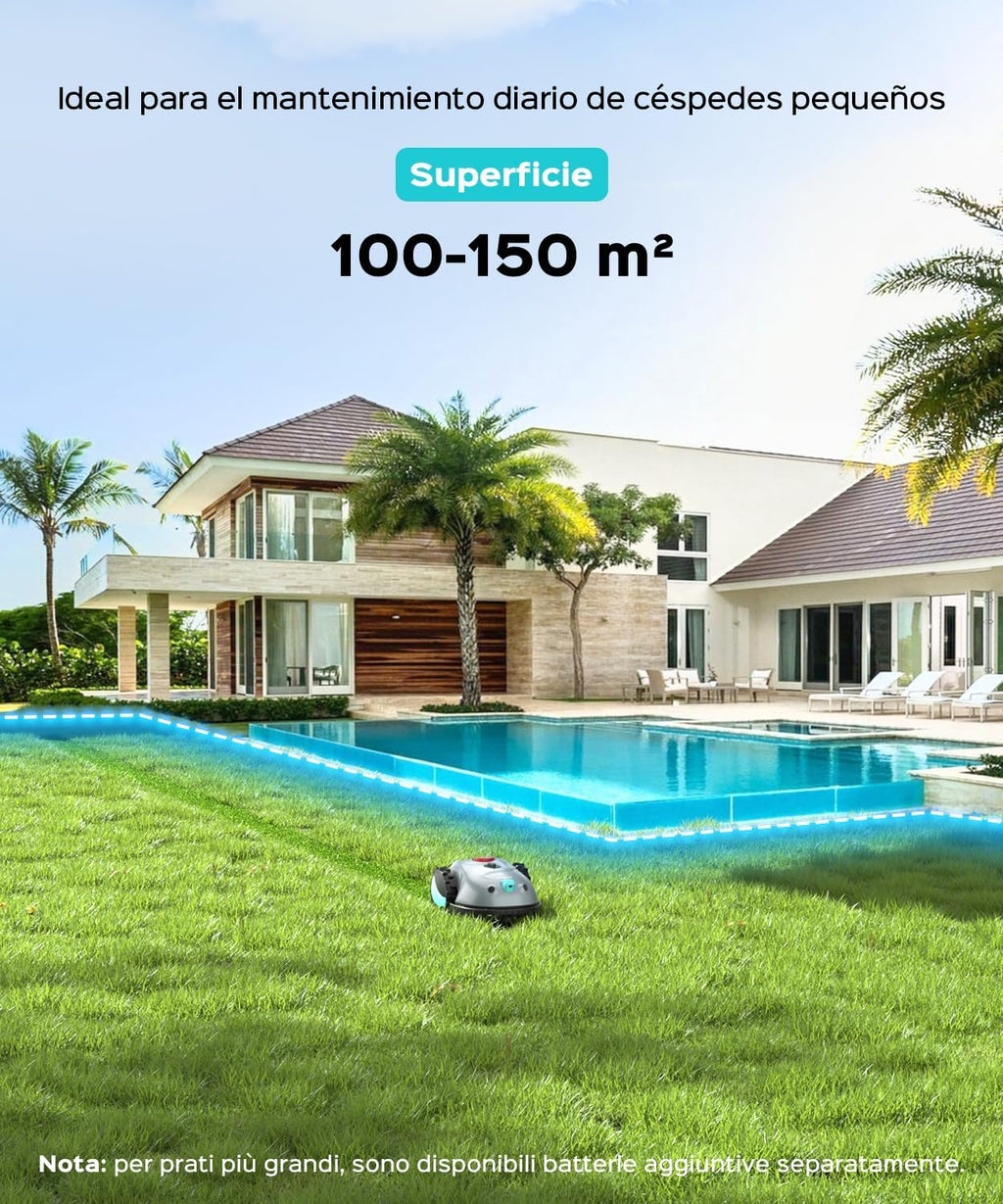 YARDCARE V100 Robot Cortacésped eléctrico con Navegación por Visión, Corte en Espiral, Detección de 150 Obstáculos, Robot Cortacésped Bateria hasta 150m², Robot Cortacesped con Cuchillas de Repuesto