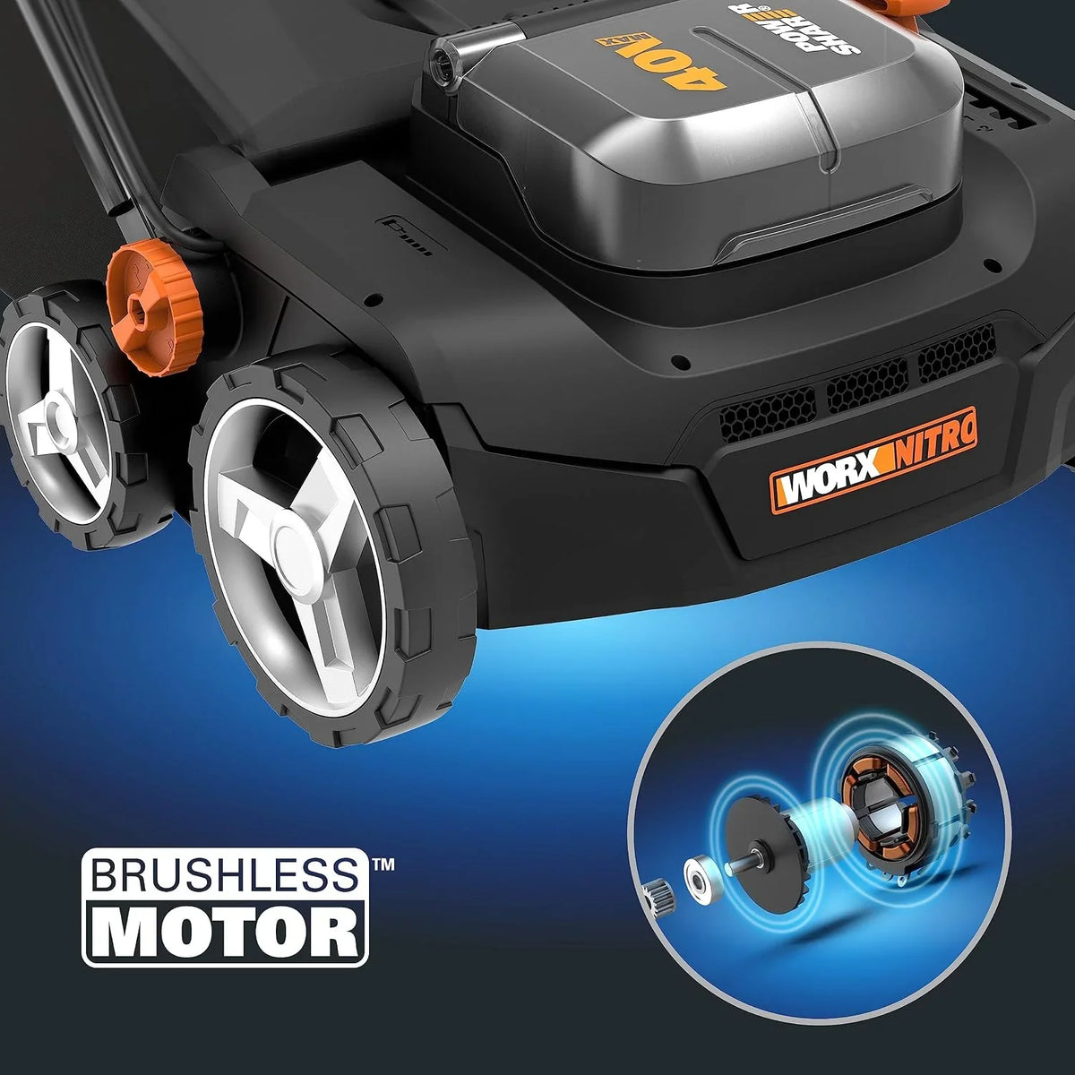WORX WG855E.9 Escarificador y Aireador de Césped Nitro 40V Brushless Sin Batería, Ancho 36cm, Motor Brushless, 4 Alturas, Bolsa 40L