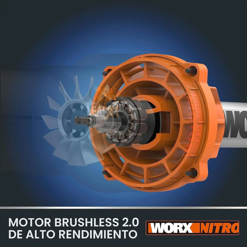 WORX WG585E Soplador de Hojas 40V Máx. (2x20V) Motor sin escobillas, Incluye 2 baterías de 4Ah y Cargador Doble,Tecnología de amplificación de Aire
