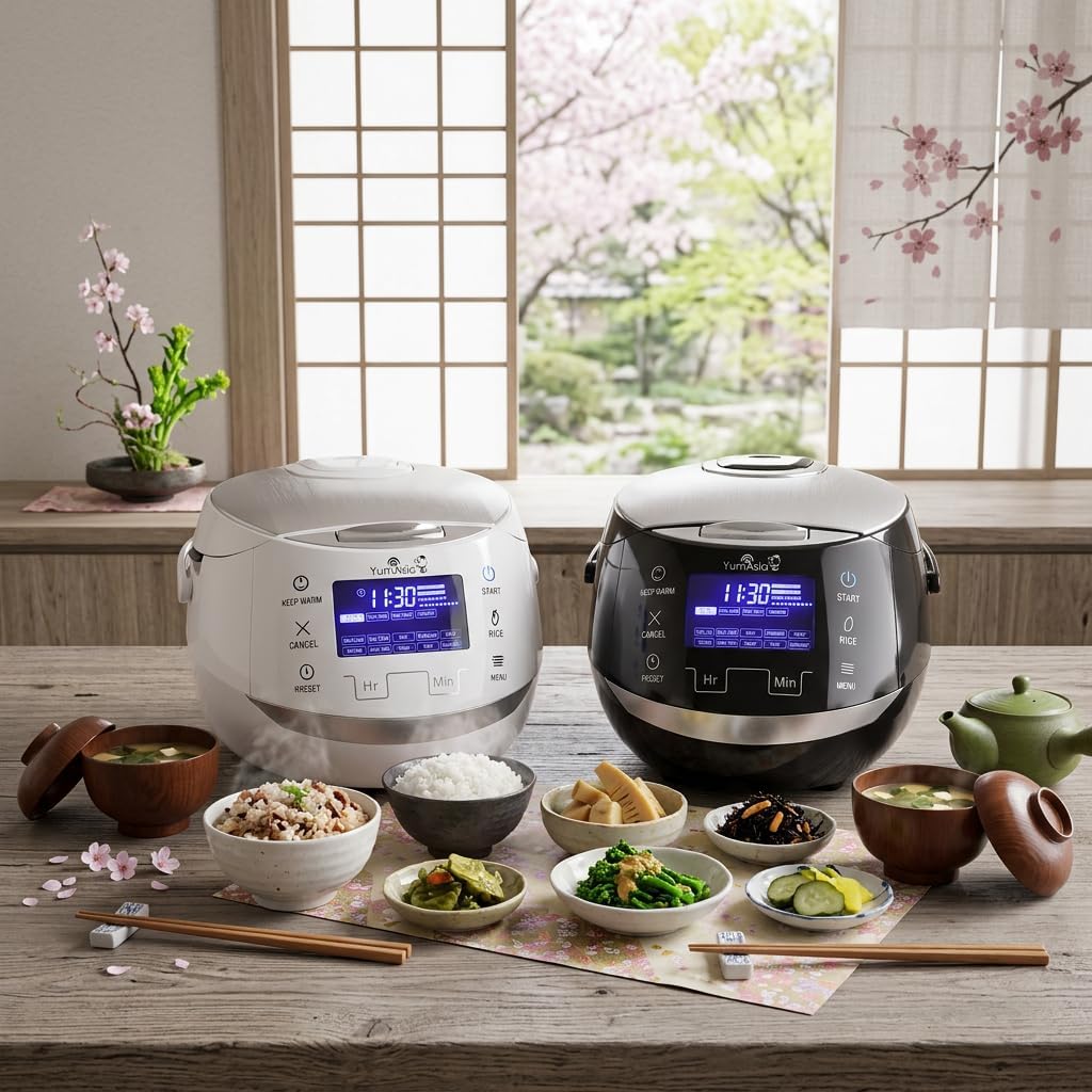 Yum Asia Sakura Olla arrocera con cuenco de cerámica y lógica difusa avanzada (8 tazas, 1,5 litros) 6 funciones de cocción de arroz, 6 funciones de multicocina, pantalla LED Motouch, 220-240V EU