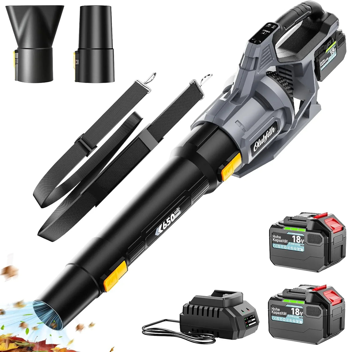 18V Soplador de Hojas, Soplador de Hojas eléctrico, 2×5,5Ah batería