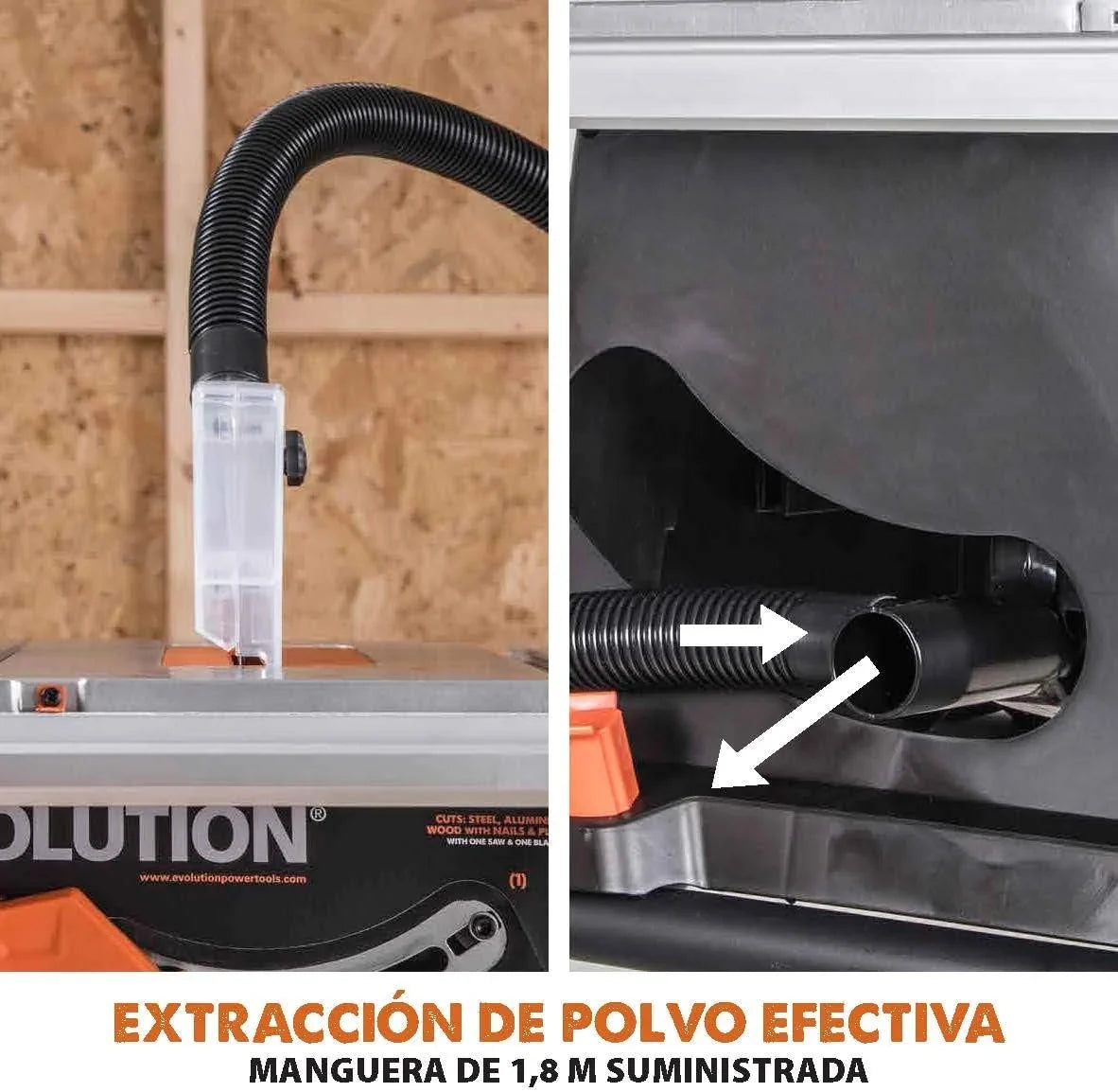 EVOLUTION POWER TOOLS 057-0003 Sierra de mesa multimaterial Rage 5-S, 1500 W, 230 V, 255 mm