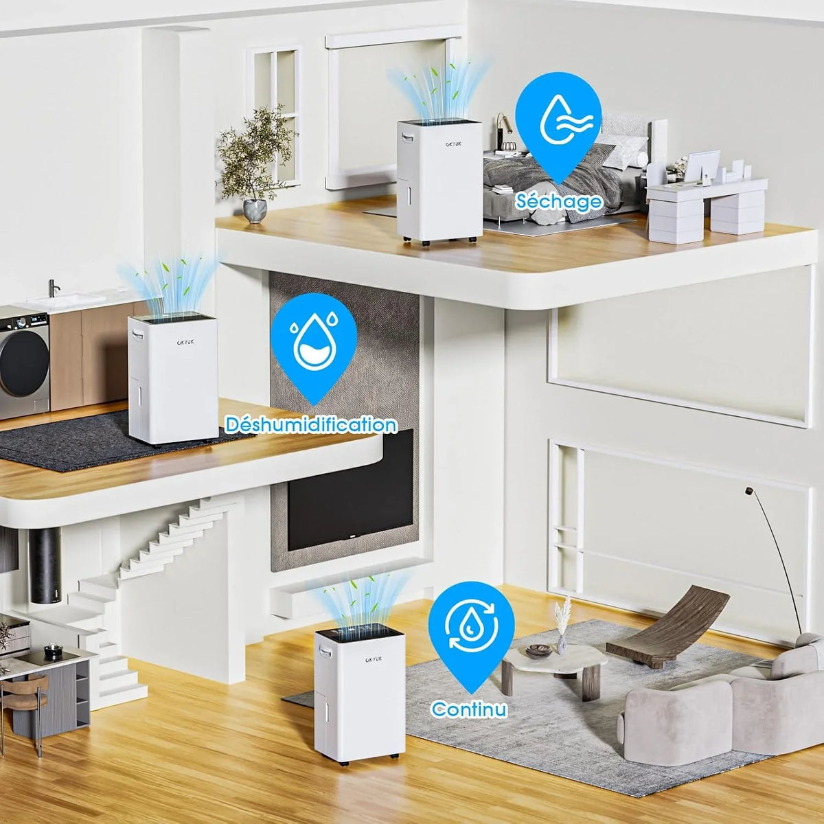 Deshumidificador 20L con Indicador Digital de Humedad,Deshumificadores de humedad Deshumidificador para Hogar hasta 60m² con Apagado Automático, Ideal para, Baños, Dormitorios, Sótanos (20L Blanco)