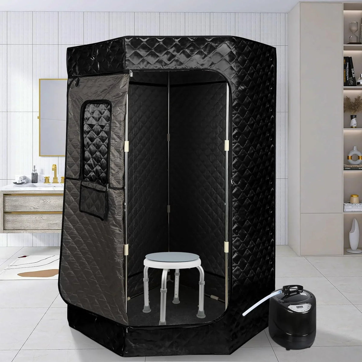 OHMG Sauna de Vapor y Cabina 3L 1000W Tienda de Sauna Portátil Plegable Aislante de Cuatro Capas y Generador de Vapor de Sauna para Baño de Sauna, Desintoxicación, Terapia Corporal