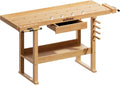 Wiltec Banco de Carpintero 151 x 61,5 x 86 cm Mesa de Trabajo de Madera 150 kg con cajón, Estante y Pinzas de sujeción, Ideal para Trabajos de carpintería, Bricolaje y Taller