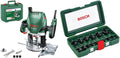 Bosch Fresadora POF 1400 ACE (3 pinzas, fresas, tope paralelo, adaptador de aspiración, maletín) + Juego de fresas de metal duro de 15 piezas (para madera, vástago de 1/4 de pulgada)