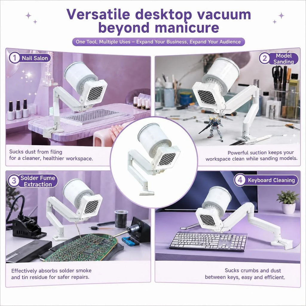 Colector De Polvo Profesional, Colector De Polvo Al VacíO Con Led, Rejilla Alveolar Y Gran 360° Filtro CilíNdrico, Brazo Orientable Para AcríLico, Gel Y Polvo Fino Dar Forma Retirar Esculpidas