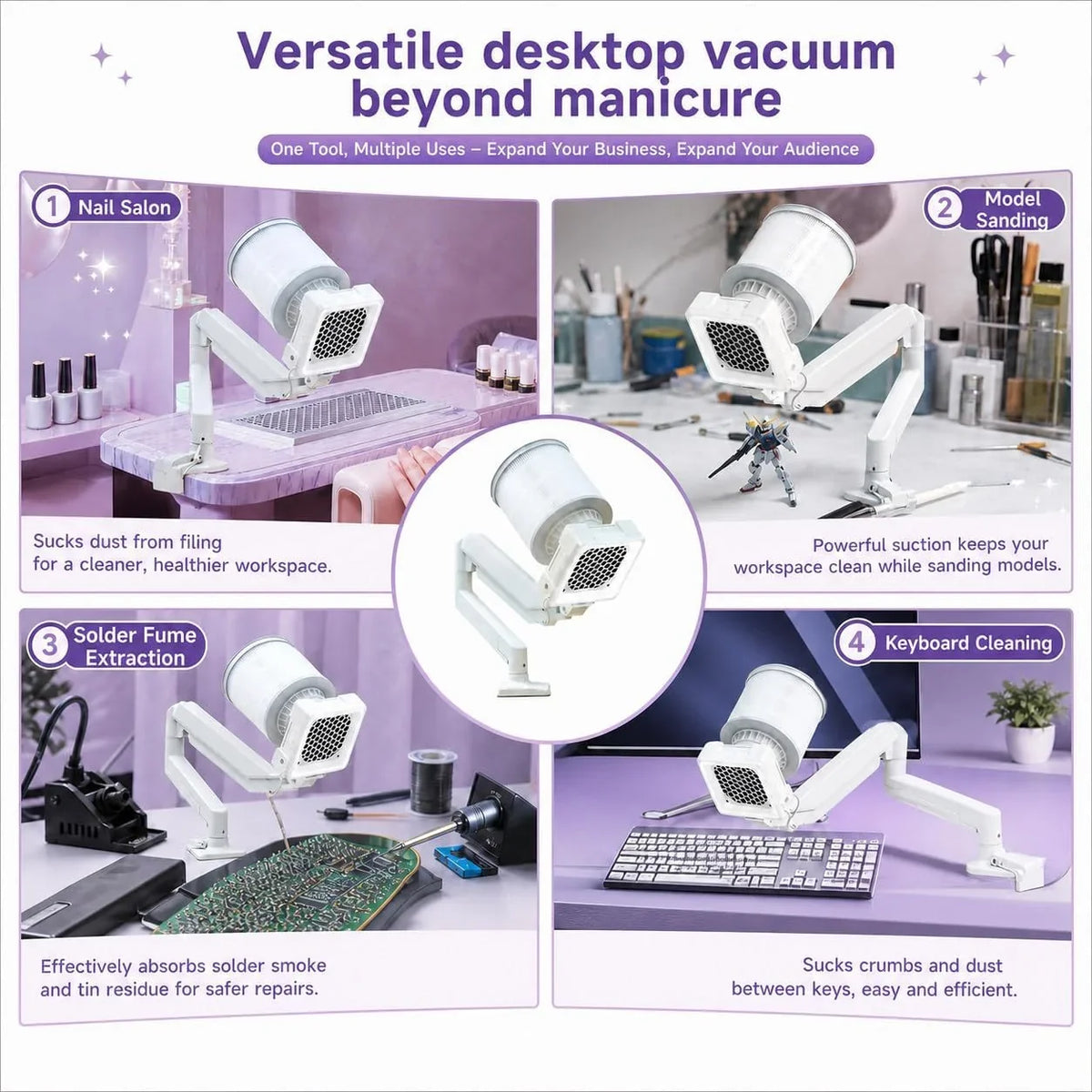 Colector De Polvo Profesional, Colector De Polvo Al VacíO Con Led, Rejilla Alveolar Y Gran 360° Filtro CilíNdrico, Brazo Orientable Para AcríLico, Gel Y Polvo Fino Dar Forma Retirar Esculpidas