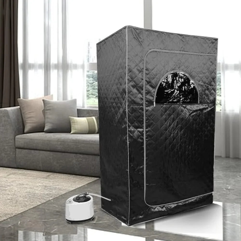 1000 W Sauna completa del cuerpo con cabina de vapor, generador de vapor, mando a distancia, sauna de vapor portátil y plegable, sauna SPA para casa, 100 x 80 x 170 cm, color negro
