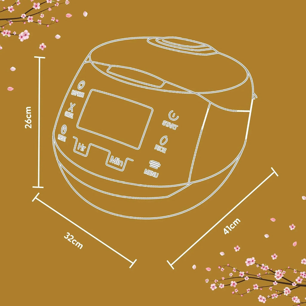 Yum Asia Sakura Olla arrocera con cuenco de cerámica y lógica difusa avanzada (8 tazas, 1,5 litros) 6 funciones de cocción de arroz, 6 funciones de multicocina, pantalla LED Motouch, 220-240V EU