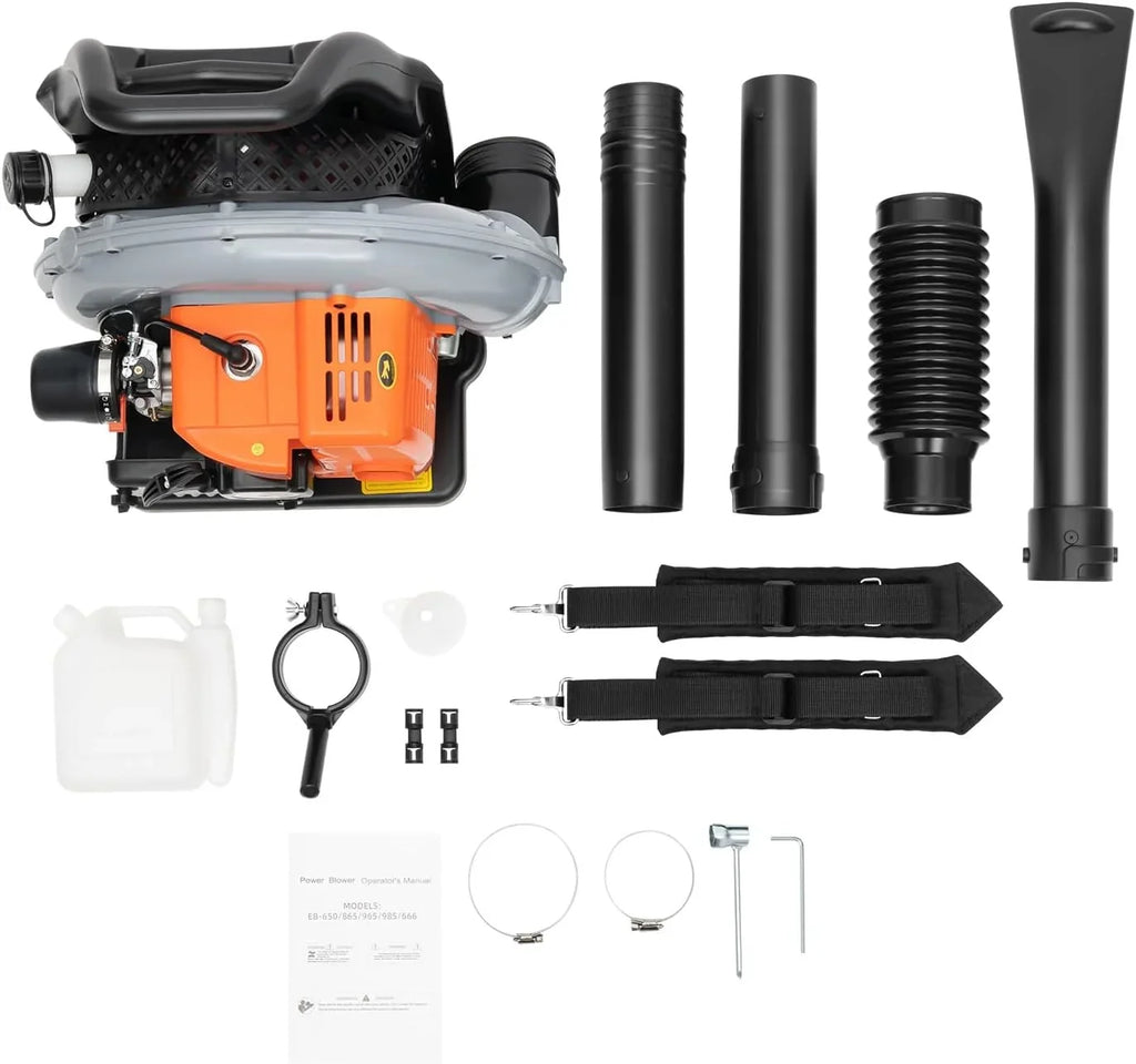 Soplador de hojas de gasolina de 63 ccm, 6800 rpm, 2 tiempos, para jardín, flujo de aire de 0,3 m³/seg, soplador de hojas portátil, limpieza de nieve, eliminación de polvo y extinción de