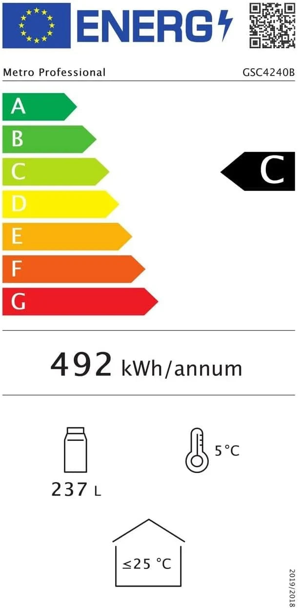 METRO Professional Frigorífico para Bebidas GSC4240B, Nevera Vertical con Puerta de Cristal, 54 x 54.5 x 139.5 cm, Iluminación Led, 6 Estantes Ajustables, con Cerradura, 4-18 °C (237 L, Negro)