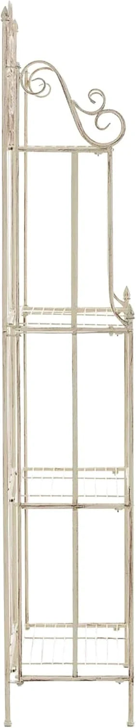 CLP Estanteria para Plantas de Metal Plegable Flora, Estante para Flores de 4 Niveles, Estilo Rustico, para Jardin, Balcon, terraza, Interior y Exterior | Color Crema Envejecido