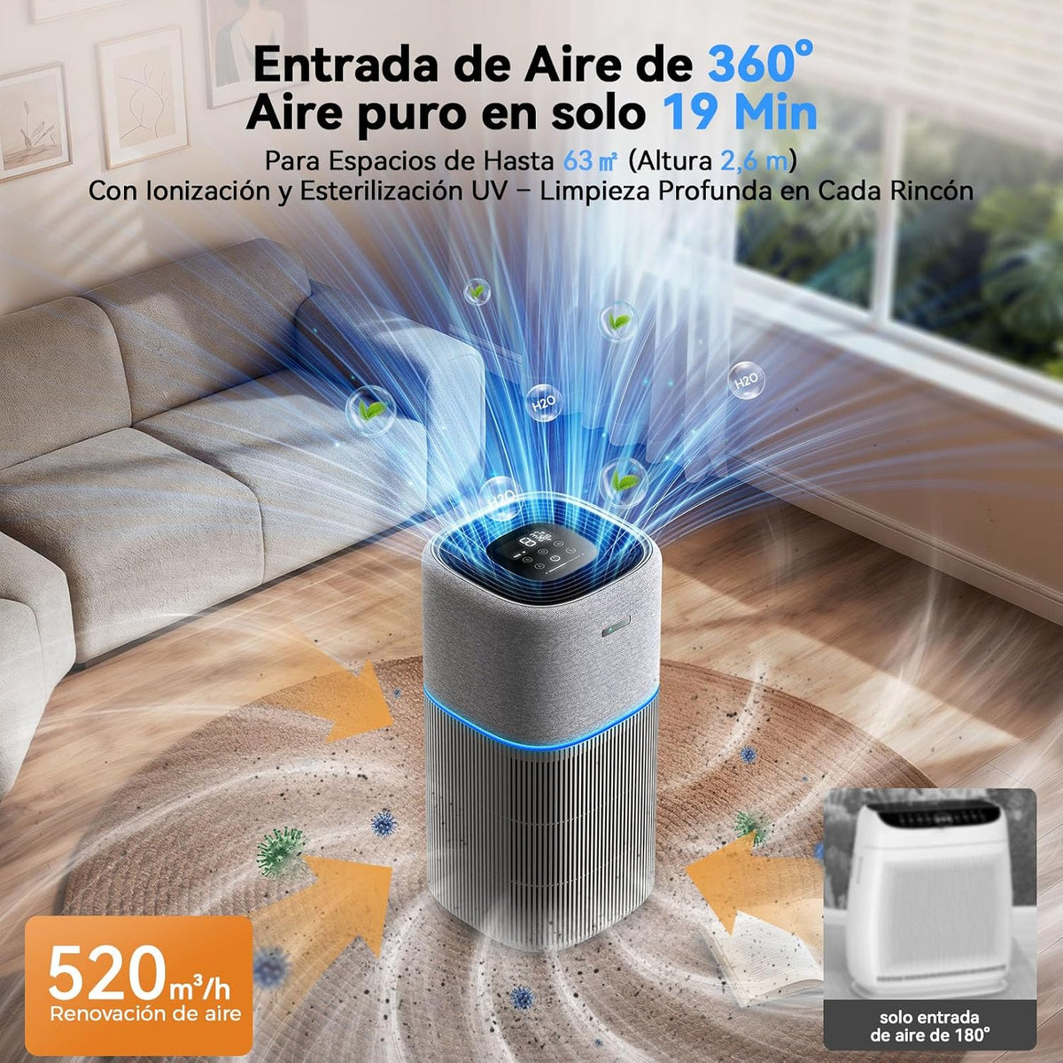 Redkey P3 Purificador de Aire, Purificador para Alergias y Mascotas para Habitaciones Hasta 100 m² | CADR 1000 m³/h Filtro True HEPA, elimina el 99,97% de Polen, Moho, Olores, Polvo, ultrasilencioso
