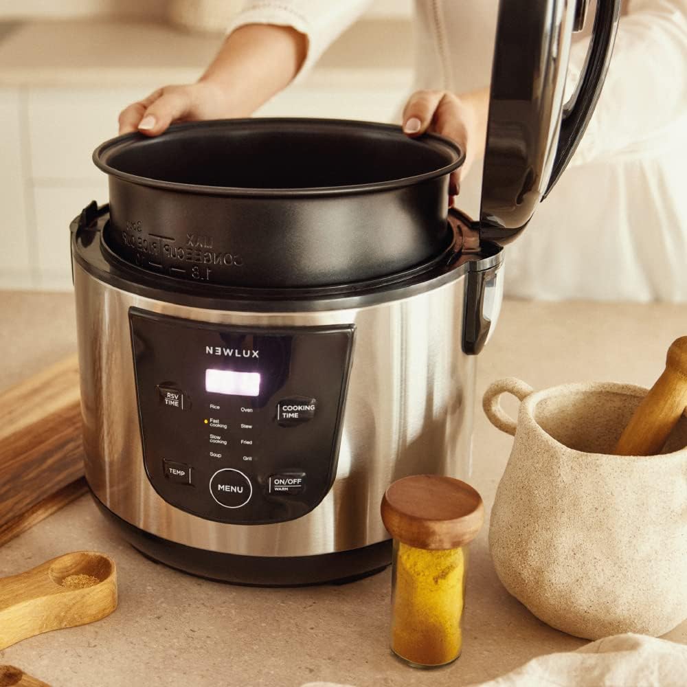 NEWLUX - Robot de Cocina Multifunción 5L SmartChef V50 con Cubeta Antiadherente, Programable hasta 24 Horas, 9 Funciones y 8 Menús automáticos. Mantiene Caliente 24H, Negro