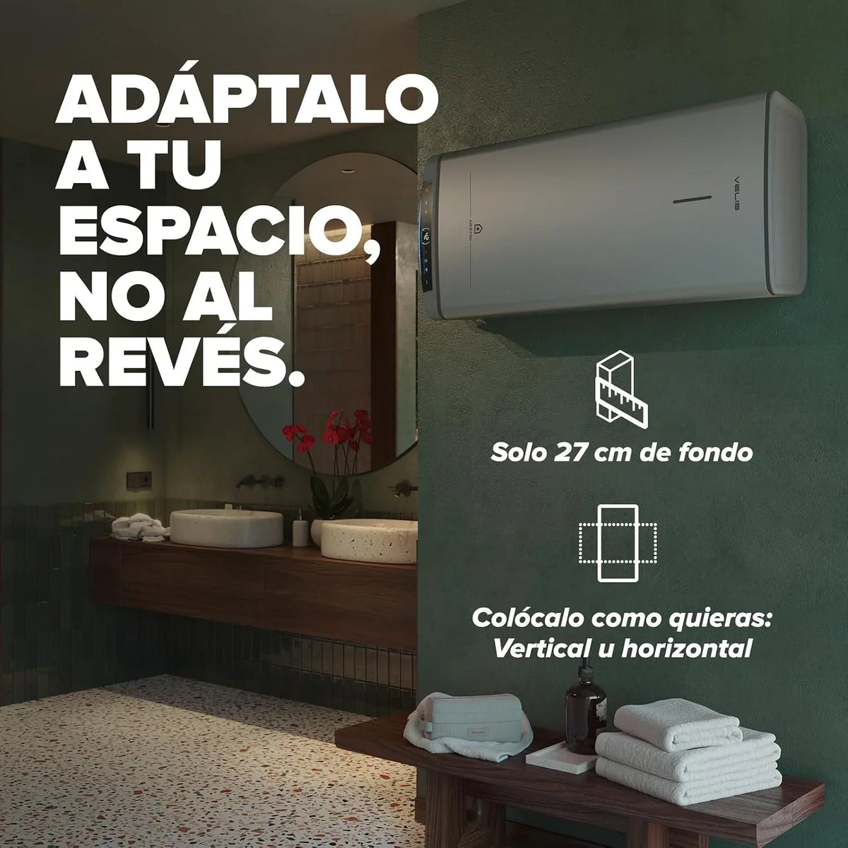 Ariston Velis Pro Wifi (ex Fleck Duo 5) - Electric Thermo 50 Liters Flat 27.5 cm, Multiposition, WiFi with App Control and First Shower in 46min - After-Sales Service only Available in Spain