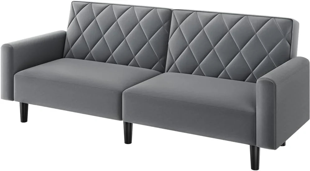 Yaheetech 2 Seater Sofa Bed with 2 Separate Backrests Grey Fit