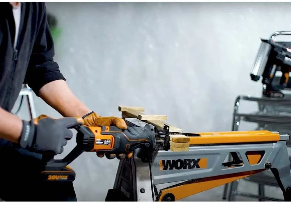 WORX WX500 Sierra de sable 20V PowerShare, Batería 2Ah, Control de velocidad variable, Cambio de cuchillas sin herramientas, Patín pivotante ajustable