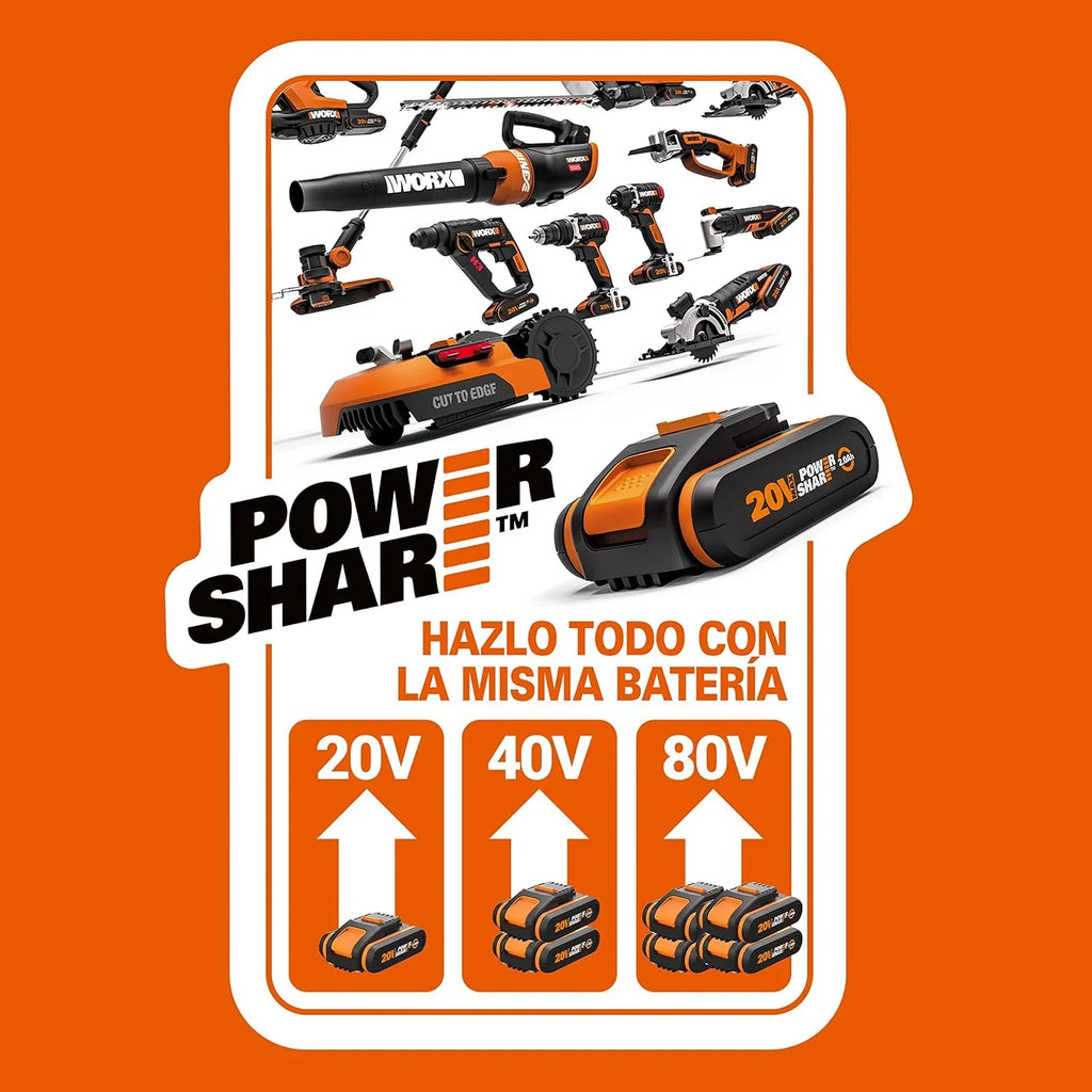 Worx WX390.1 Martillo SDS-Plus 20V 1,2J 2 Baterías Maletín