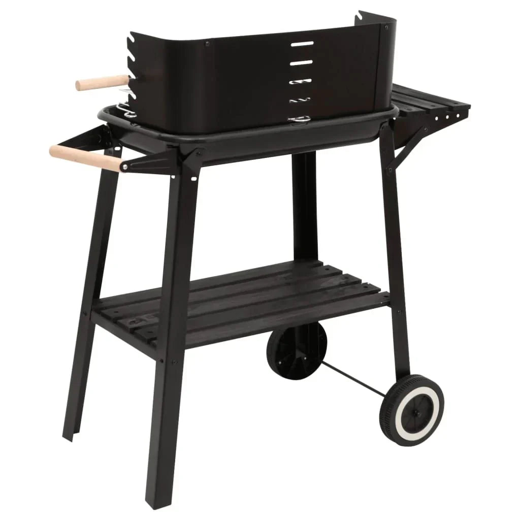 Barbacoa De Carbón Con Ruedas Acero Negro Vidaxl
