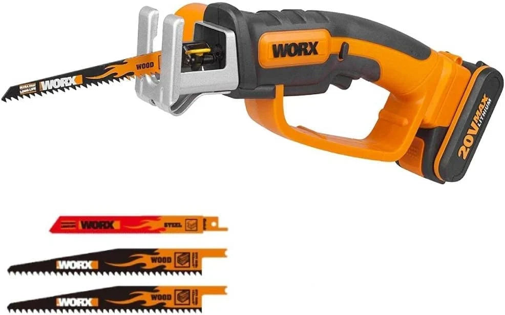 WORX WG894E Serrucho multifunción 20V-2Ah, 1 batería y cargador incluido, para madera, plástico y ramas, compacto y ligero, incluye sierras anclaje universal para sierra de calar