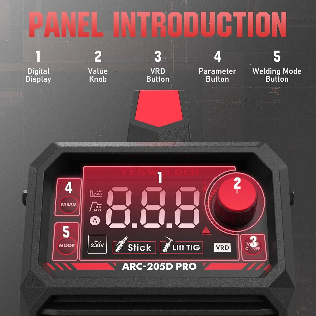 YESWELDER Soldador de Electrodo 205A, Inverter MMA Lift TIG 230V