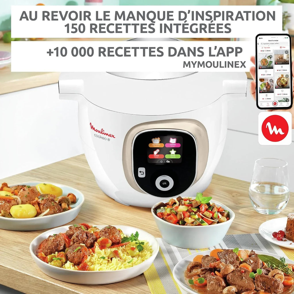 Moulinex, Cookeo - Multicooker inteligente 6L, 150 recetas integradas, cocción sin vigilancia, pantalla intuitiva, guía de cocción, aplicación MyMoulinex, 1600 W, blanco, 15 años reparabilidad