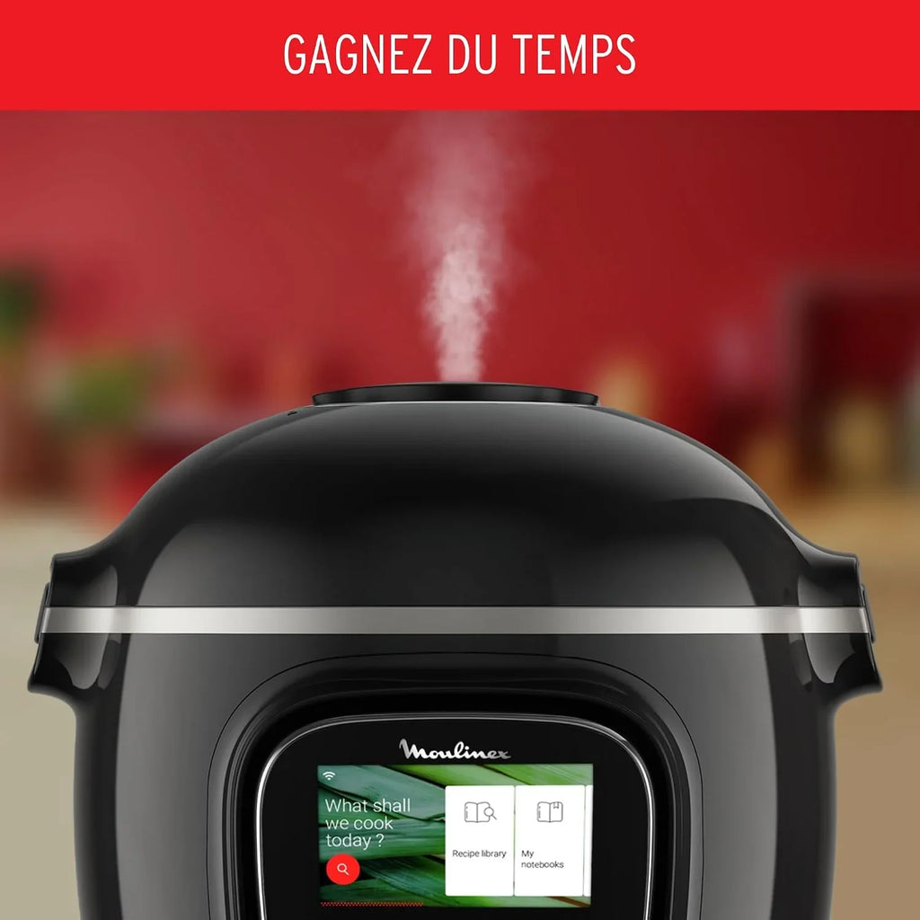 Moulinex Cookeo Touch Wifi - Multicooker inteligente de alta presión + molde para tartas 18 cm, 6 L, pantalla táctil, 250 recetas integradas, aplicación Moulinex YY5297FB, negro