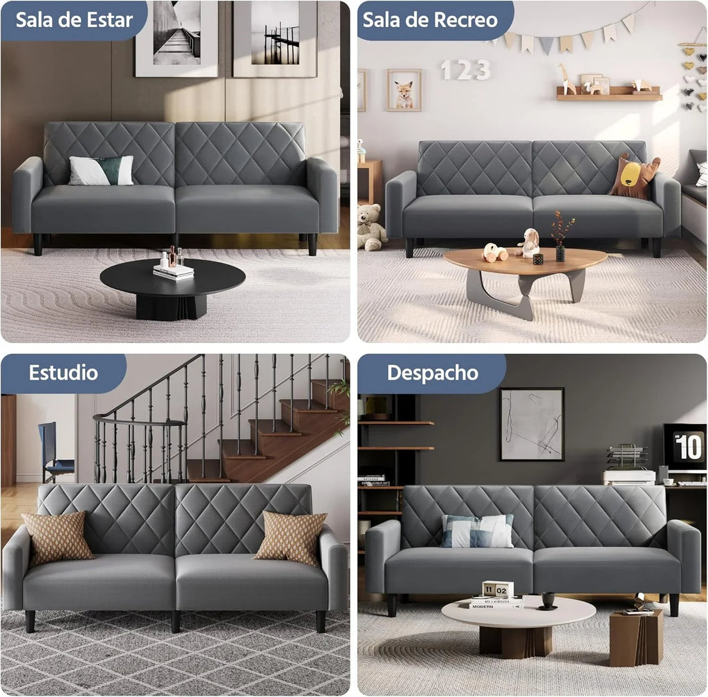 Yaheetech 2 Seater Sofa Bed with 2 Separate Backrests Grey Fit