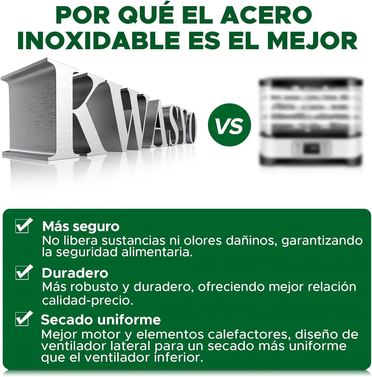 Kwasyo Deshidratador de Alimentos con 6 Bandejas Acero Inoxidable, Temporizador de 24 Horas, Temperatura Regulable 30~90℃, Pantalla LCD, 400W Deshidratador Alimentos de Frutas y Verduras, Libre BPA