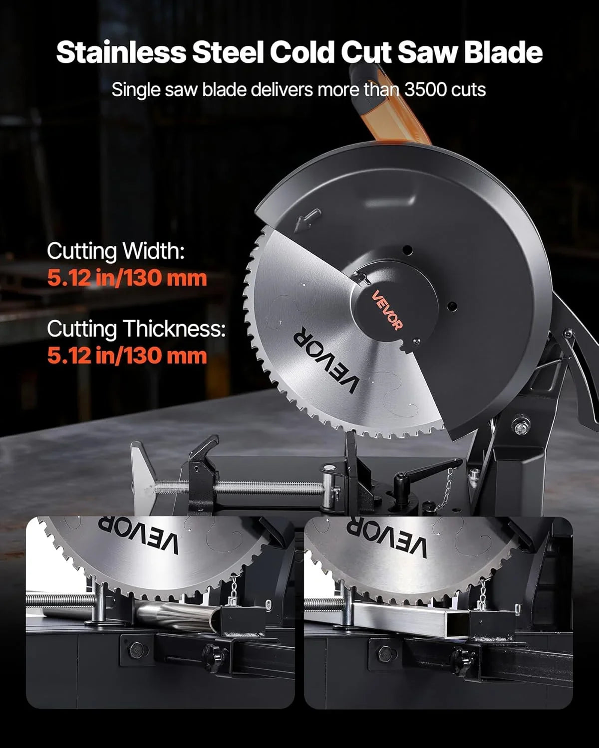 VEVOR Sierra Ingletadora, con Hoja de Sierra de Corte en Frío de Acero Inoxidable de 355 mm, Motor sin Escobillas de 3500 W y 750-1200 RPM, para Tubos Cuadrados y Planos, Aceros en Forma de L