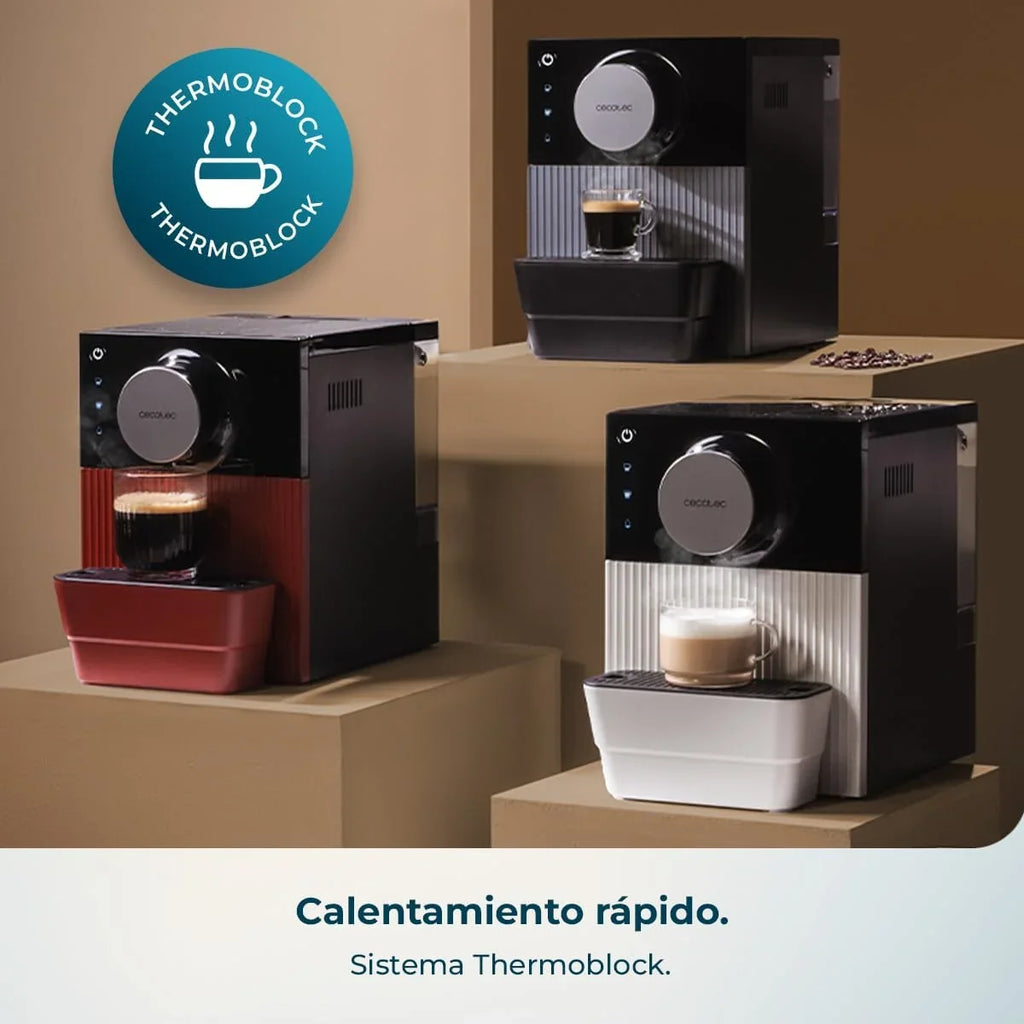 Cecotec Cafetera Superautomática Compacta Cremmaet Cube Red. 1350W, Rendimiento Profesional, Sistema de Prensado, Pre-Infusión, 19Bares, Sistema Thermoblock, 5 Niveles de Molienda, Control Táctil