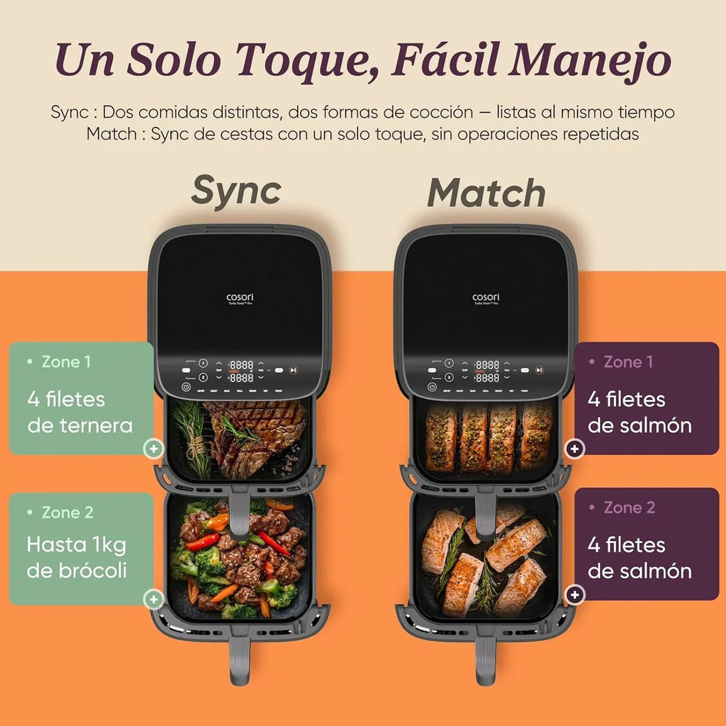 Cosori Freidora de Aire 10,8 L Turbo Tower Pro, Doble Cesta Vertical