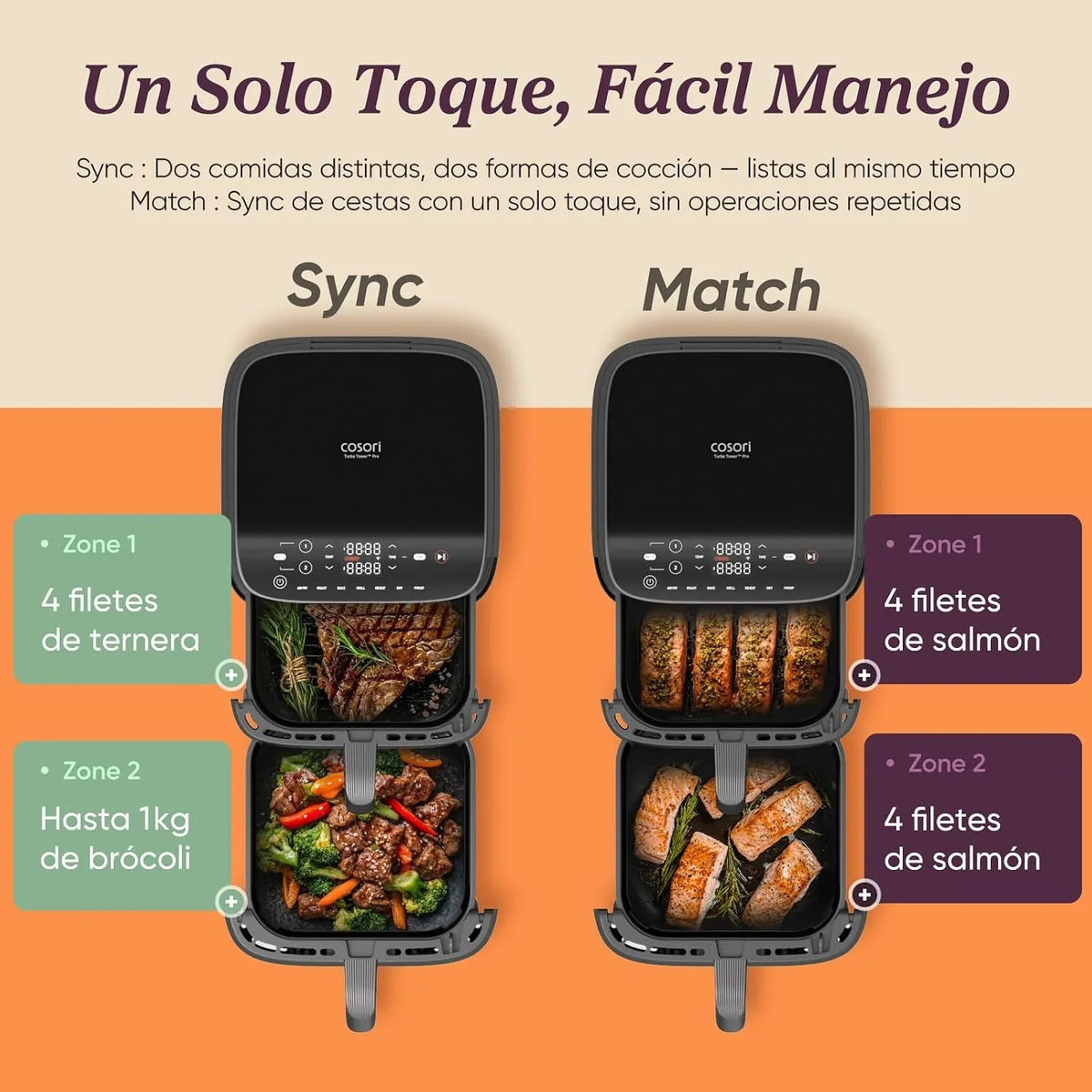 Cosori Freidora de Aire 10,8 L Turbo Tower Pro, Doble Cesta Vertical