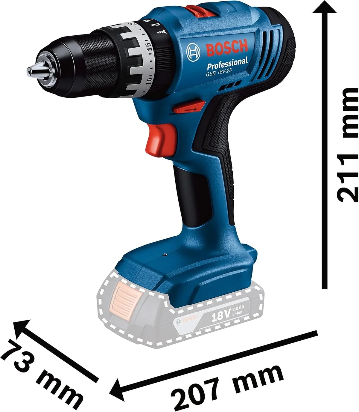 Bosch Professional 18V System Taladro Percutor a Batería GSB 18V-25 (Ø máx. del tornillo 10 mm, incl. 2 GBA 18V 2.0Ah, 1 GAL 18V-20, maletín de transporte)
