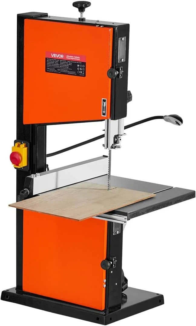 VEVOR Sierra de Cinta, Ancho de Corte de 254 mm, 2 Velocidades, Motor de 373 W, Altura de Corte de 160 mm, Mesa de Hierro Fundido de 335 x 340 mm, Luz de Trabajo de 360 Grados, para Carpintería