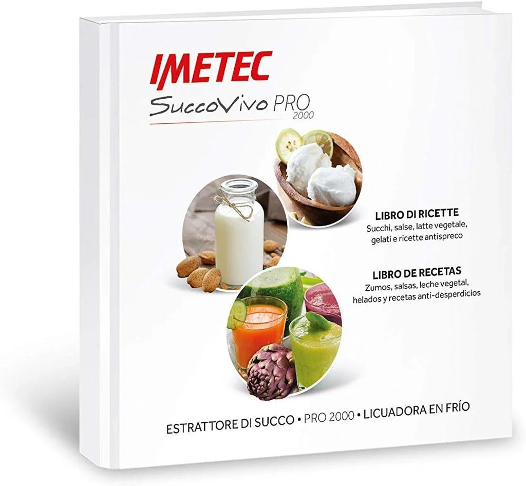 Imetec Succovivo Pro 2000 - Licuadora de prensado en frío, Extractor de Zumo, Extracción Lenta 48 RPM, 2 filtros de jugo, Accesorio para Granizados y Sorbetes, Kit para Máscaras de Belleza