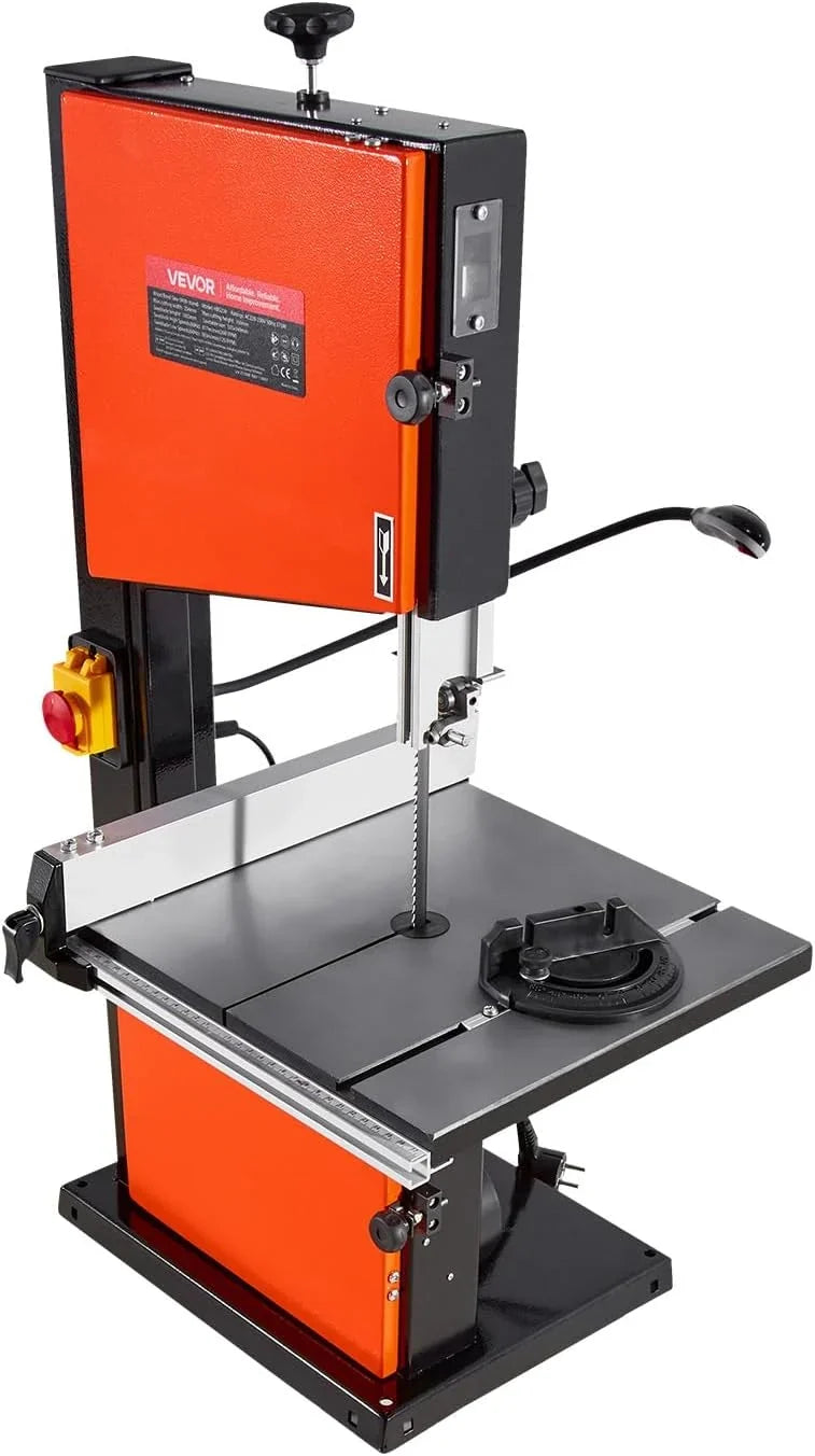 VEVOR Sierra de Cinta, Ancho de Corte de 254 mm, 2 Velocidades, Motor de 373 W, Altura de Corte de 160 mm, Mesa de Hierro Fundido de 335 x 340 mm, Luz de Trabajo de 360 Grados, para Carpintería