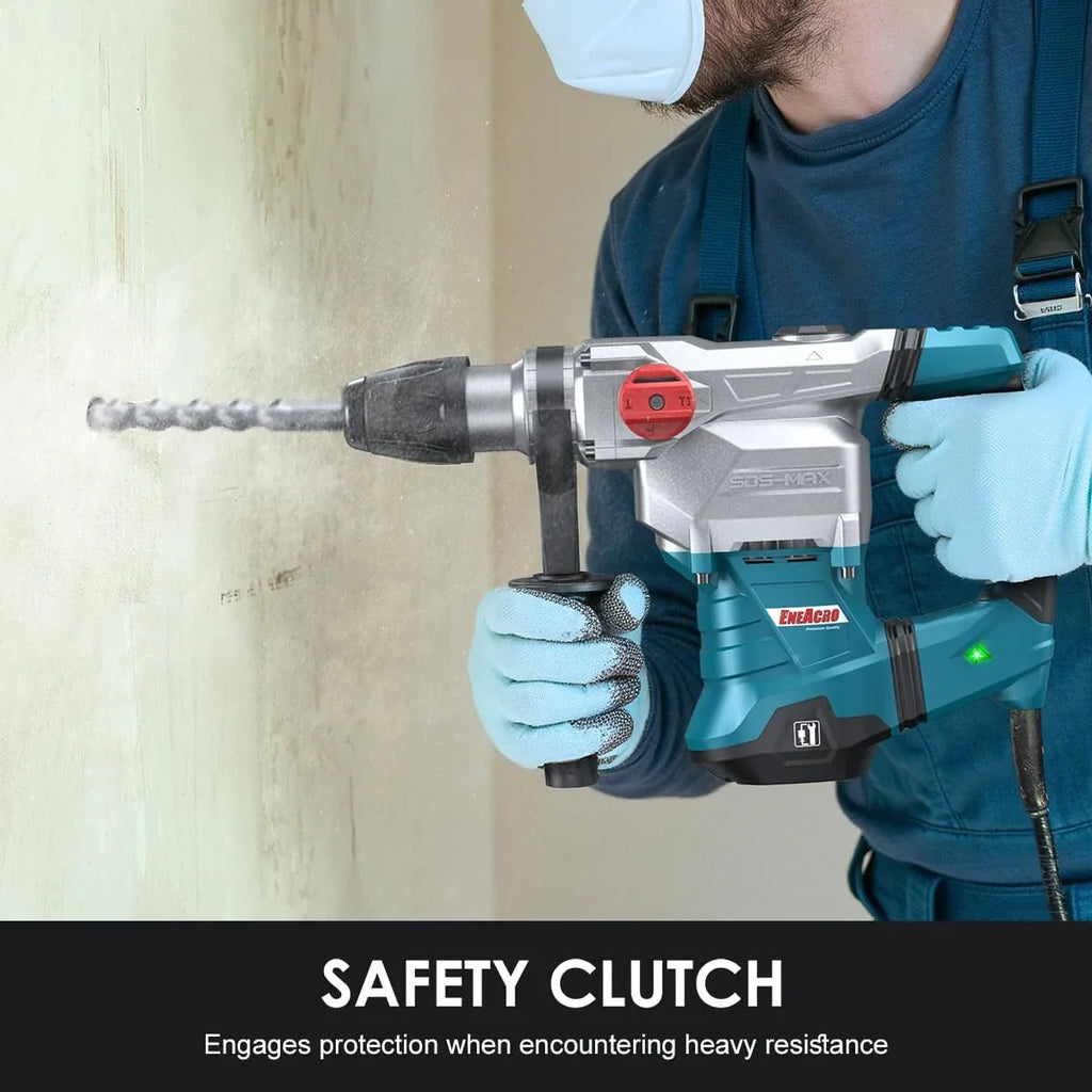 ENEACRO SDS-MAX Martillo Perforador, 1500 W 12J Martillo Demoledor con 3 funciones, empuñadura antivibraciones y embrague de seguridad, capacidad de perforación de 40 mm en hormigón