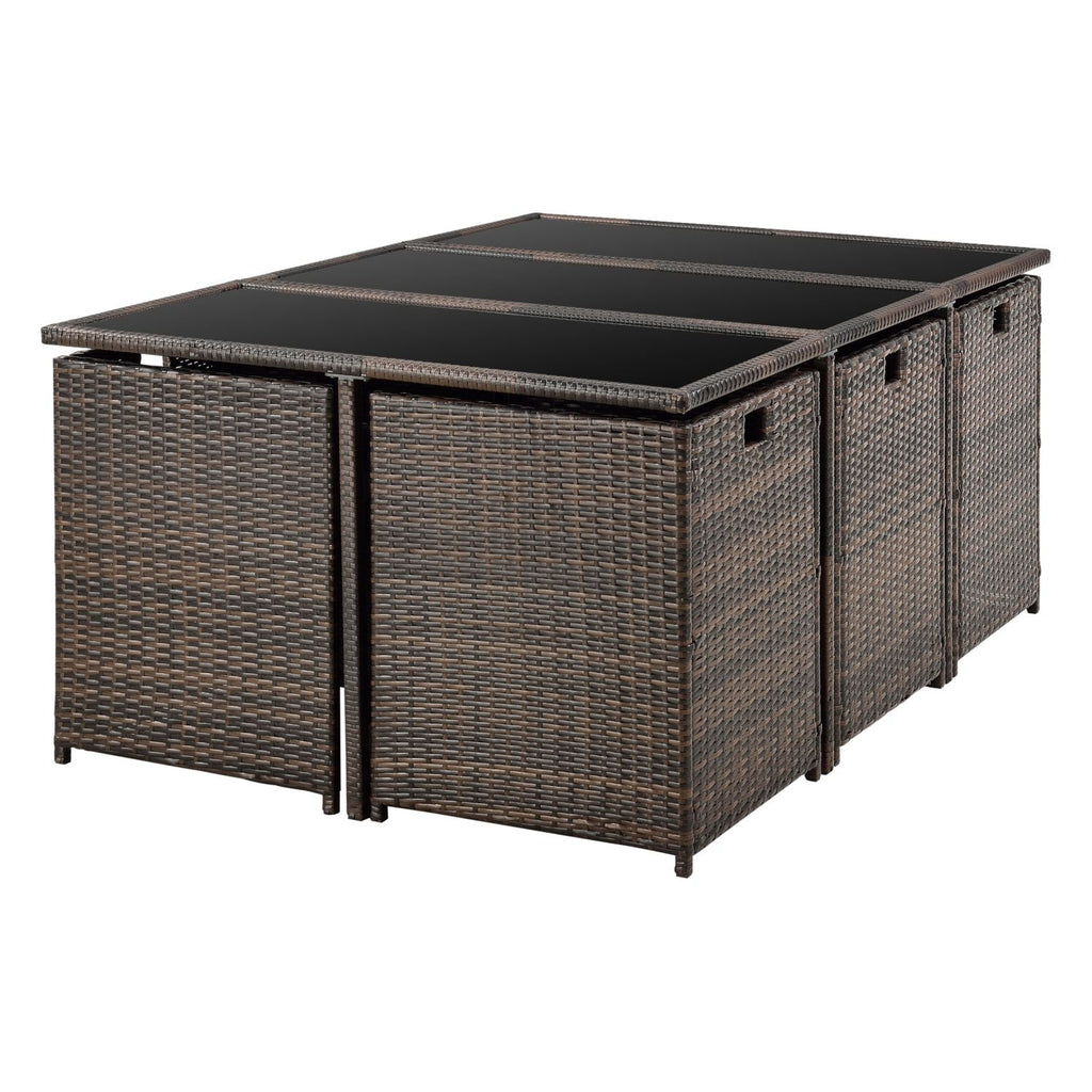 Set De Muebles De Jardín Laredo - 11-piezas - Conjunto De Muebles De Exterior Con Cojines - Terraza - Patio - Set De 6 Sillones - 4 Pufs - Mesa - Polyrattan - Marrón Meler [en.casa]®
