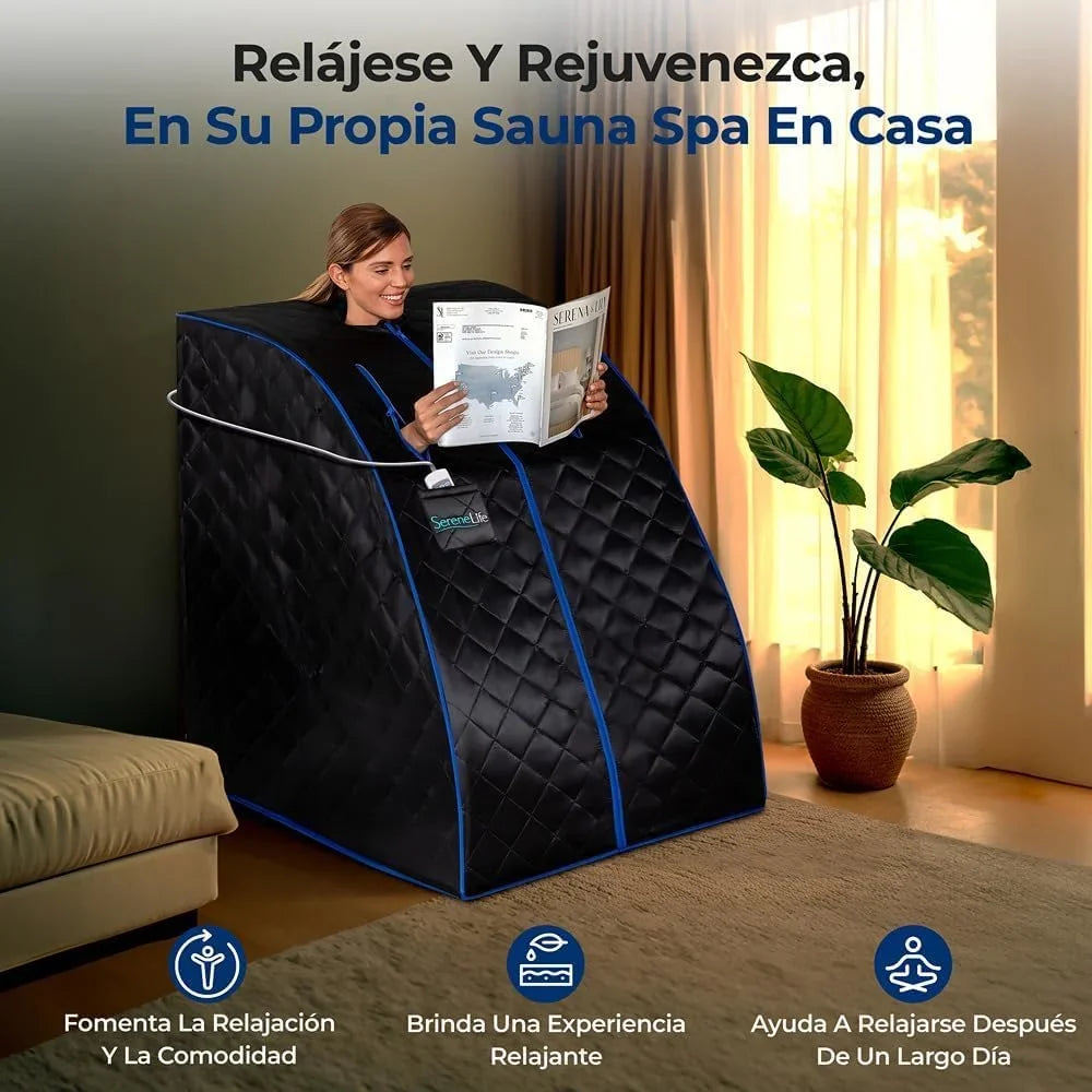 SereneLife SPA portátil infrarrojo para el hogar, Gran tamaño, Sauna para una Persona, Completo, con Almohadilla calefactora para los pies, Silla plegable