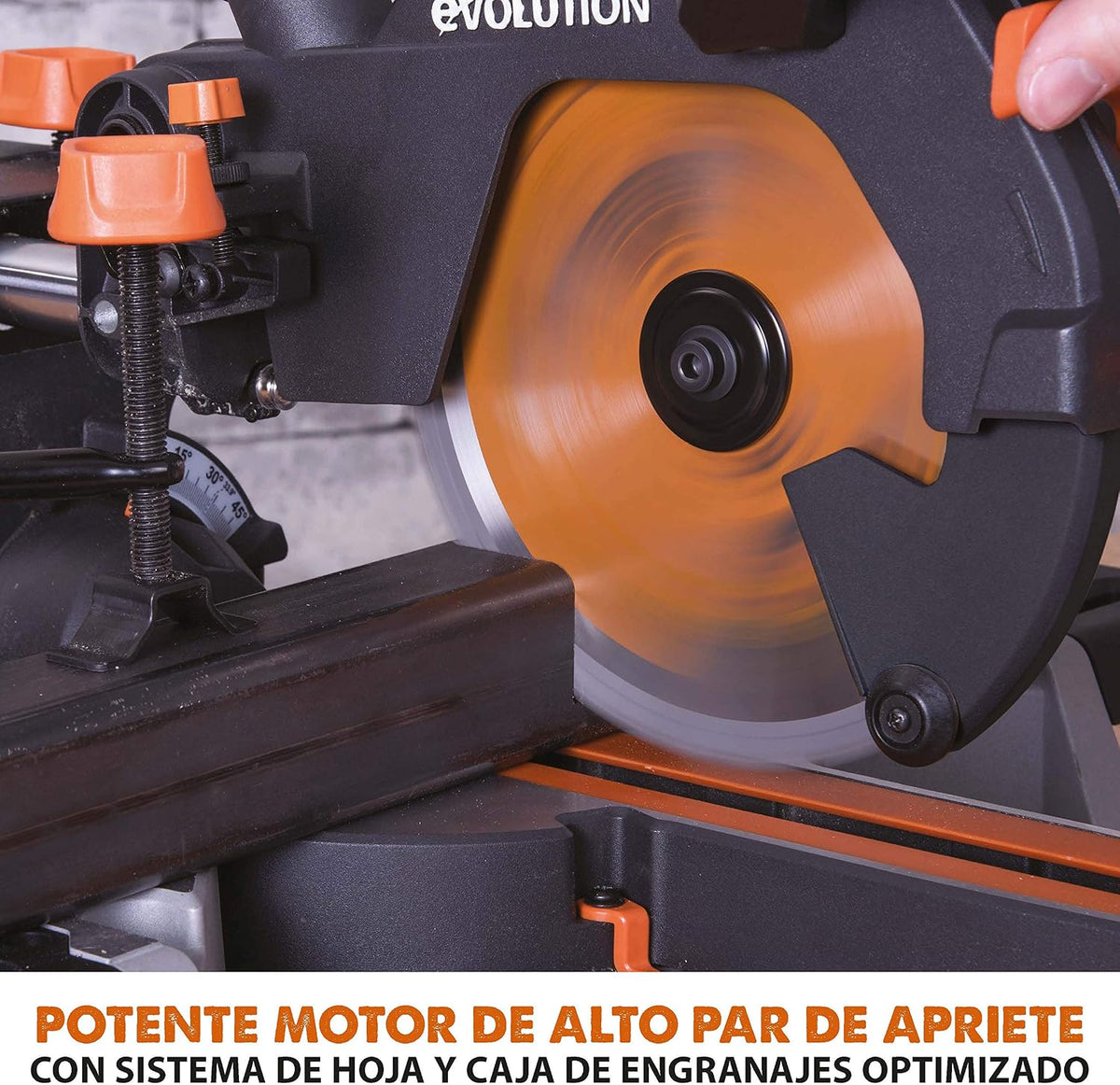 Evolution Power Tools - R210SMS-300+ Ingletadora deslizante multimaterial de 210 mm (230 V), con paquete plus, Corta acero dulce, aluminio, plástico, madera con clavos incrustados