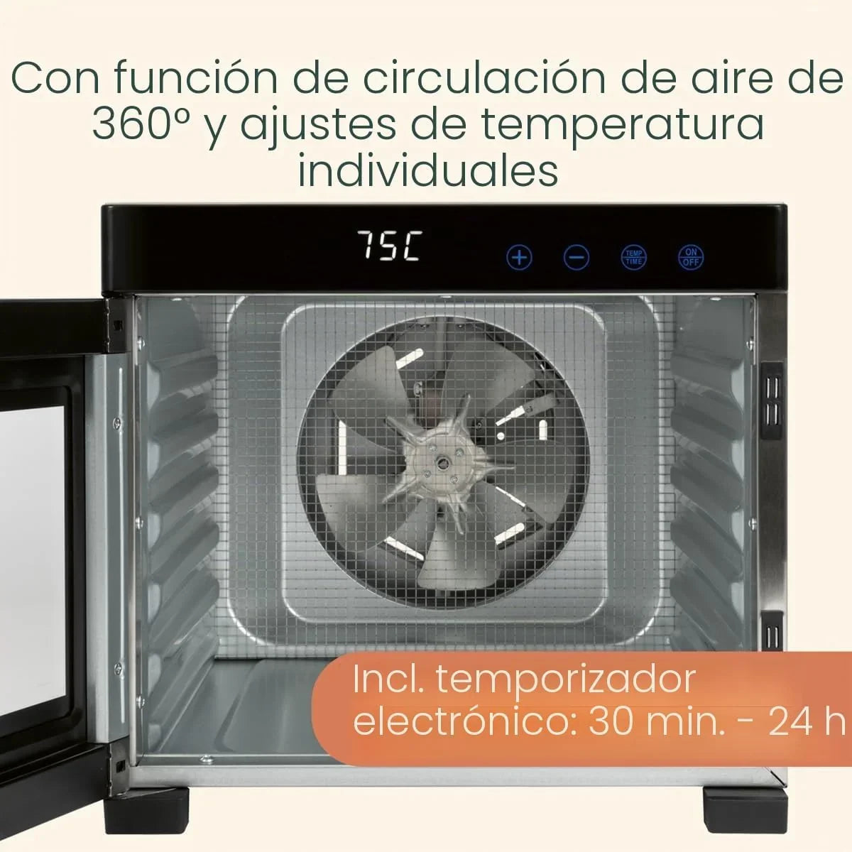 Proficook PC-DR1218 Deshidratador de Alimentos, 6 Bandejas Acero Inoxidable, Temperatura Ajustable 35-75°C, Temporizador 30 min - 24 h, Seca Frutas, Verduras, Carne, Hierbas