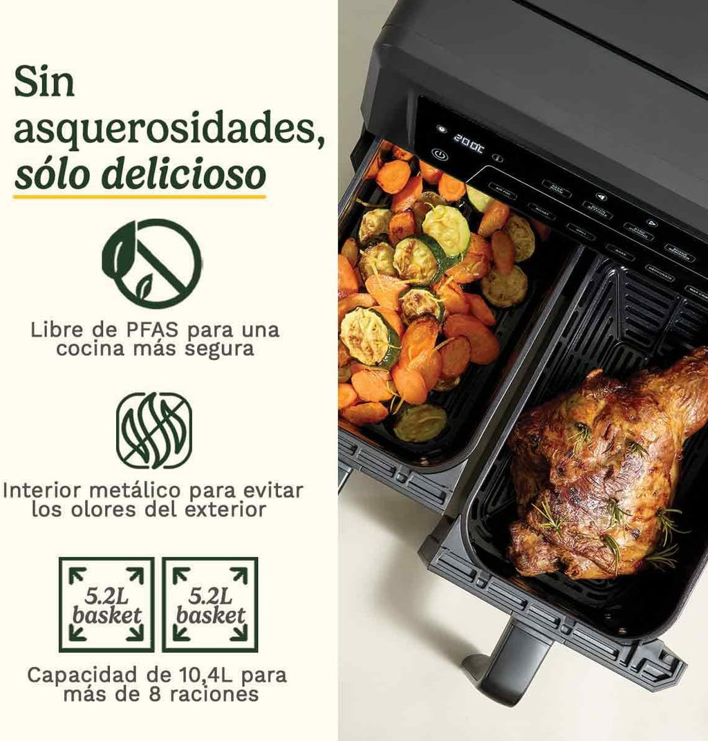 Cuisinart Air Fryer XXL Doble Zona | Sin PFAS | 2x5.2L | Fríe, hornea, deshidrata, mantiene caliente | Cocina 8+ raciones | Piezas lavavajillas