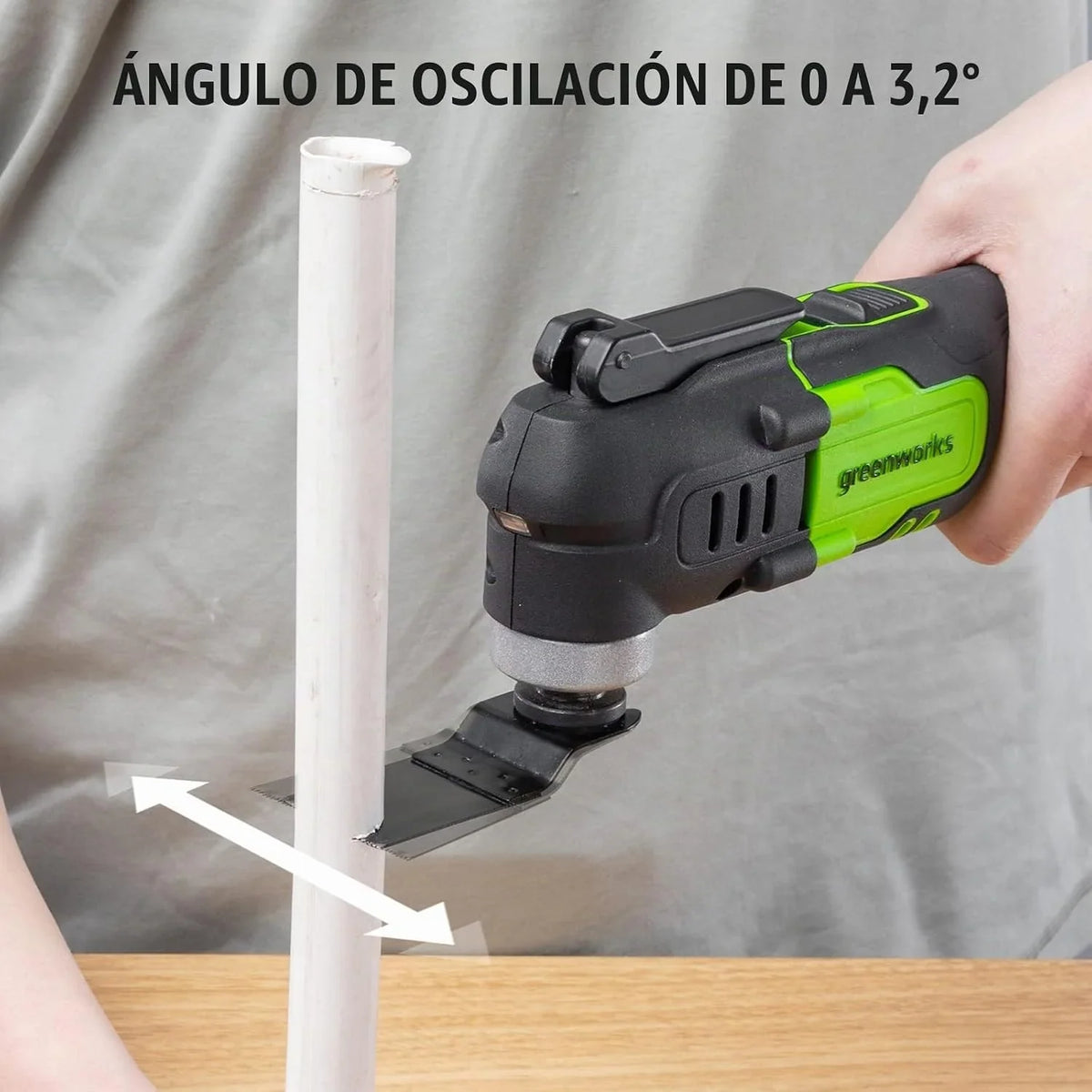 Greenworks Herramienta multifuncional 24V G24MT (Li-Ion 24V 18000 oscilaciones por minuto arco oscilante de 3° velocidades variable cambio de cuchilla sin herramienta luz LED con batería y cargador)