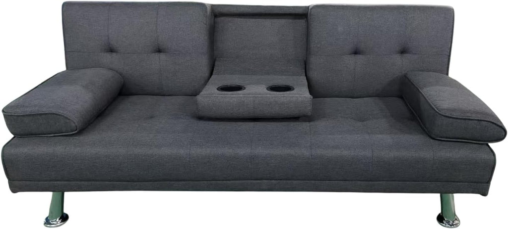 MUEBLIX.COM - Canos 3 Seater Sofa Bed, Armchair Bed, Sofa Bed, with Folding Table, Upholstered Synthetic Fabric, Click-Clack Opening, Designer Sofa, Grey