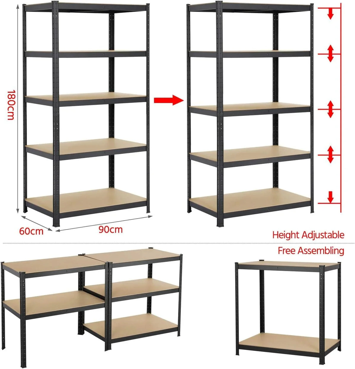 Yaheetech Set de 2pcs Estanterías Metálicas 180X90X60cm Carga 875 KG Negro