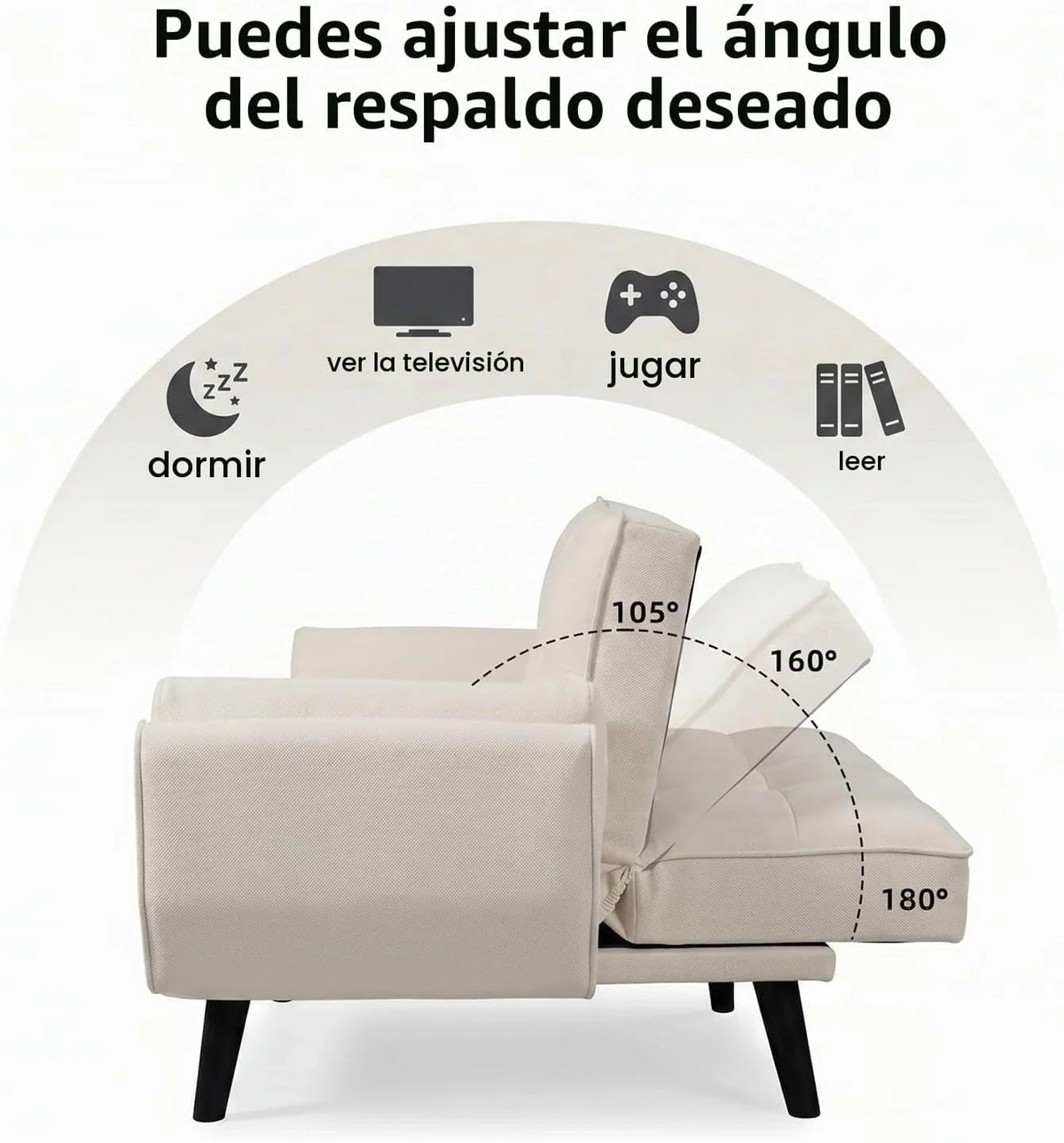 JIEXI Modern Fabric Sofa Bed, 3 Seater Convertible Futon Sofa with 3 Adjustable Angles, 71" Living Room Sofa Bed with Wood Legs, Heavy Duty 507lbs, Grey (180cm, Beige)