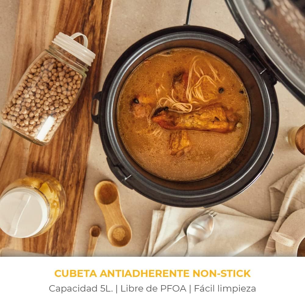 NEWLUX - Robot de Cocina Multifunción 5L SmartChef V50 con Cubeta Antiadherente, Programable hasta 24 Horas, 9 Funciones y 8 Menús automáticos. Mantiene Caliente 24H, Negro